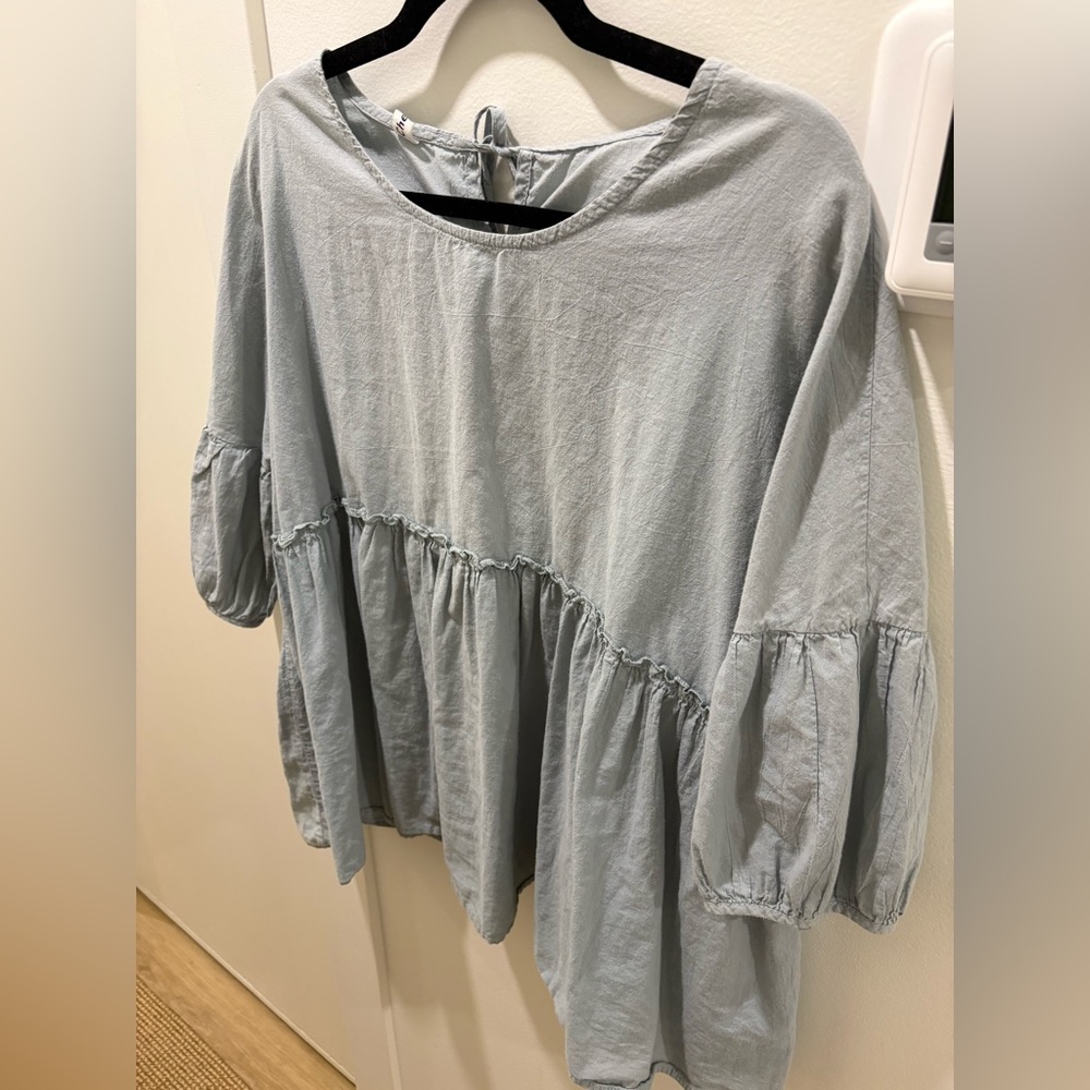 SALE 🌟 CHERRY | Robin Egg Blue Cotton Peplum Flowy Top - Picture 3 of 4